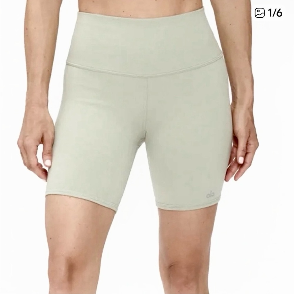 ALO Yoga/bike Airbrush  High-waisted 7” shorts. Size -S
 light Sage green
